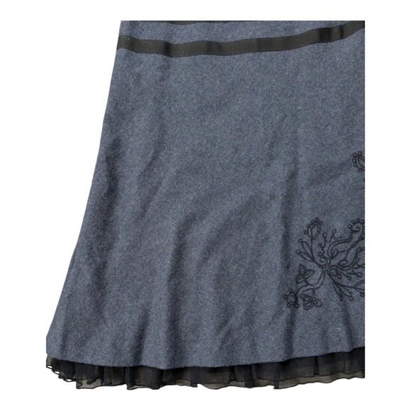 Cassis Wool Blend A-Line Full Skirt Fringe Embroidery  Gray Black 6 - Picture 3 of 8